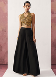 Amazing Black Indowestern Jacquard croptop and Crepe palazzo set