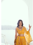 Designer Sunshine Yellow Net lehenga choli crafted with thread sequin work