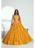 Designer Sunshine Yellow Net lehenga choli crafted with thread sequin work