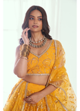 Designer Sunshine Yellow Net lehenga choli crafted with thread sequin work