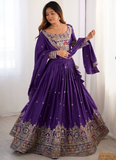 Perfect Purple Crepe silk lehenga choli with sequin and coding dori work