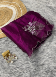 Amazing Wine colored Jimmy choo party wear silk saree with handwork and cutdana