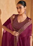 Trendy Wine color Indowestern Lehenga paired with croptop and Jacket