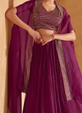 Trendy Wine color Indowestern Lehenga paired with croptop and Jacket