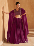 Trendy Wine color Indowestern Lehenga paired with croptop and Jacket