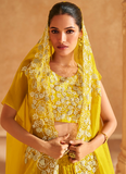 Mesmerizing Sunshine yellow Chinon silk Indowestern lehenga with Jacket with handwork