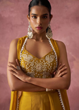 Designer Indo western Palazzo embroidered crop top set with cape.