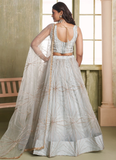 Amazing white soft net lehenga choli with sequin and zari embroidery work