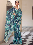 Beautiful Printed Marble georgette saree with a elegant pearl border.