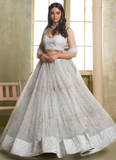 Amazing white soft net lehenga choli with sequin and zari embroidery work