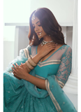 Trendy Teal Blue net Lehenga with sequin thread embroidery comes designer blouse