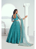 Trendy Teal Blue net Lehenga with sequin thread embroidery comes designer blouse