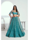Trendy Teal Blue net Lehenga with sequin thread embroidery comes designer blouse