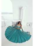 Trendy Teal Blue net Lehenga with sequin thread embroidery comes designer blouse