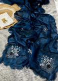 Designer Blue Jimmy choo party wear silk saree with handwork and cutdana work