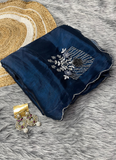 Designer Blue Jimmy choo party wear silk saree with handwork and cutdana work