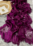 Amazing Wine colored Jimmy choo party wear silk saree with handwork and cutdana