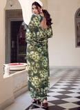 Mehendi green Marble georgette saree with floral digital print and pearl border.