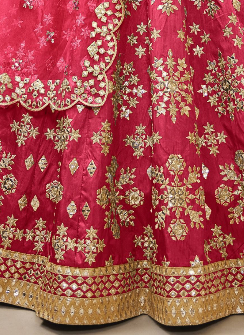 Paper Mirror Work Pink Mulberry Silk Lehenga Choli For Wedding