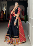 Pure Cotton Gamthi Work Mirror Work Black Lehenga Choli