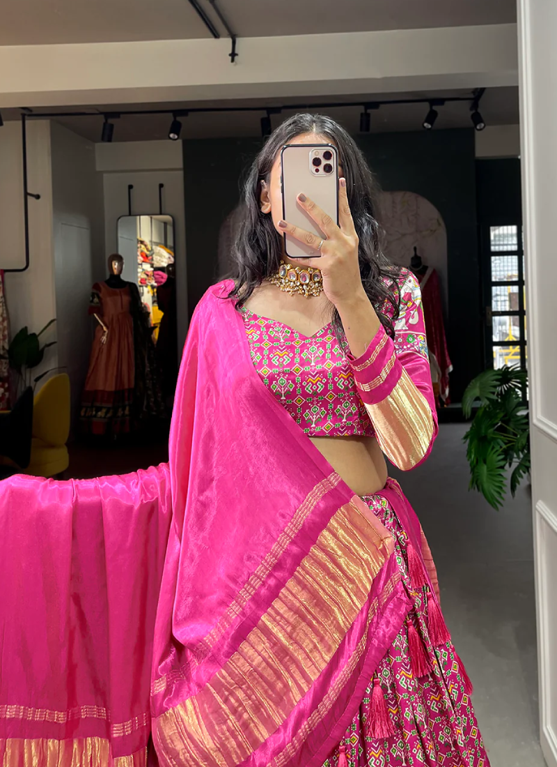 Pure Gaji Silk Patola Printed Pink Color Lehenga Choli Set