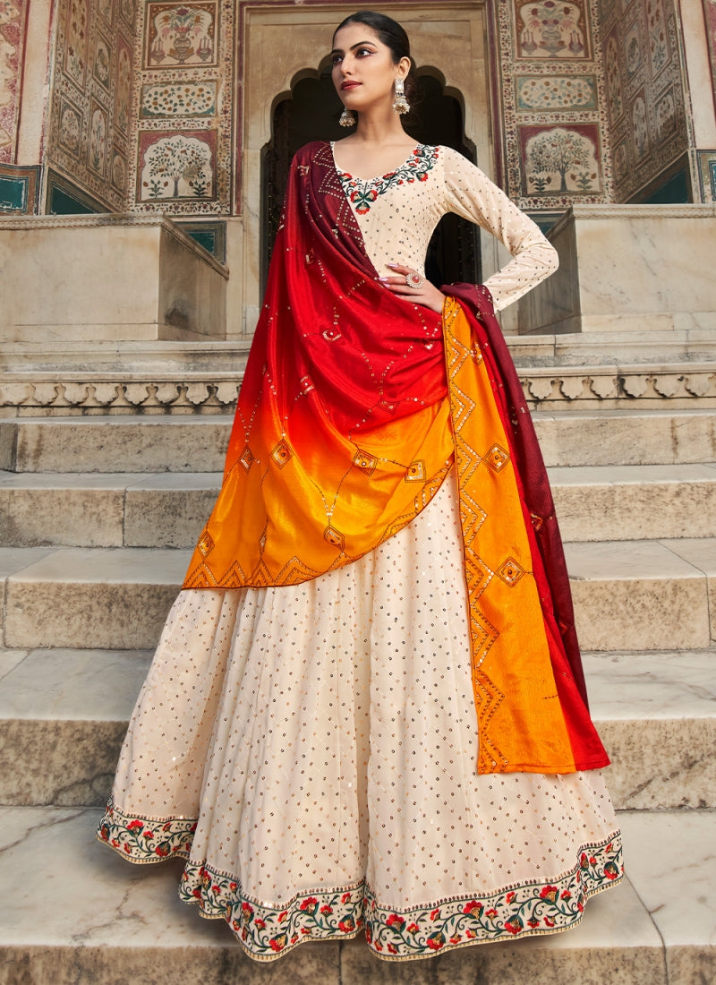 Sequence Embroidered Beige Georgette Perfect Gown