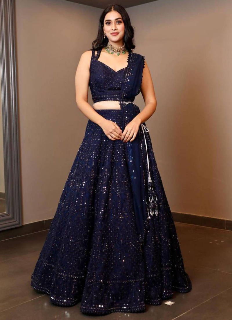 Sequence Work Navy Blue Georgette Lehenga Choli For Party