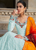 Trustworthy Sky Blue Georgette Thread Embroidered Gown