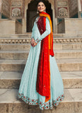 Trustworthy Sky Blue Georgette Thread Embroidered Gown