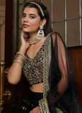 Zari Sequence Work Black Net Lehenga Choli For Party