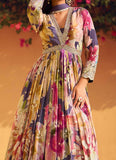 Multicolor Chinon silk embroidered gown with embroidery work for party and festival