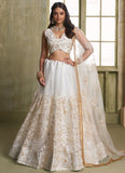 Classic cream colored Net lehenga with zari, thread sequin work