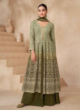 Shaded Green Pure Georgette Lehenga kurta set with sequin work