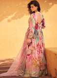 Amazing Pink Silk gown with digital print and embroidery.