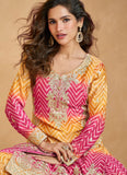 Beautiful Chinon silk Designer Palazzo suit with sequin embroidery for Haldi event.