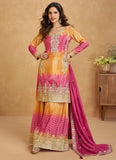 Beautiful Chinon silk Designer Palazzo suit with sequin embroidery for Haldi event.