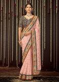 Simple Wedding Wear Pink Georgette Saree With Embroidery Work