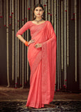 Wedding Wear Organza Pink Color Border Saree Design