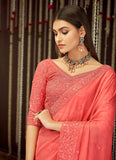 Wedding Wear Organza Pink Color Border Saree Design