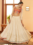 Georgette Fabric Wedding Wear Off-White Lehenga Choli Design