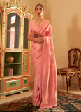 Attractive Light Pink Copper Zari Handloom Weaving Silk Saree