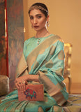 Ceremonial Copper Zari Handloom Weaving Silk Sky Blue Saree