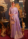 Satin Silk Zari Weaving Work Lavender Color Indian Wedding Saree