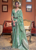 Fashionable Linen Mint Green Festive Wear Saree Online