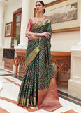 Elegant Look Bottle Green Silk Bandhani Patola Print Saree