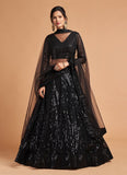 Black Color Net Sequins Work Reception Party Wear Lehenga