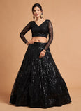 Black Color Net Sequins Work Reception Party Wear Lehenga