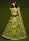 Art Silk Neon Green Embroidery Work Wedding Lehenga Choli