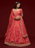Embroidery Work Art Silk Red Wedding Lehenga for Bride