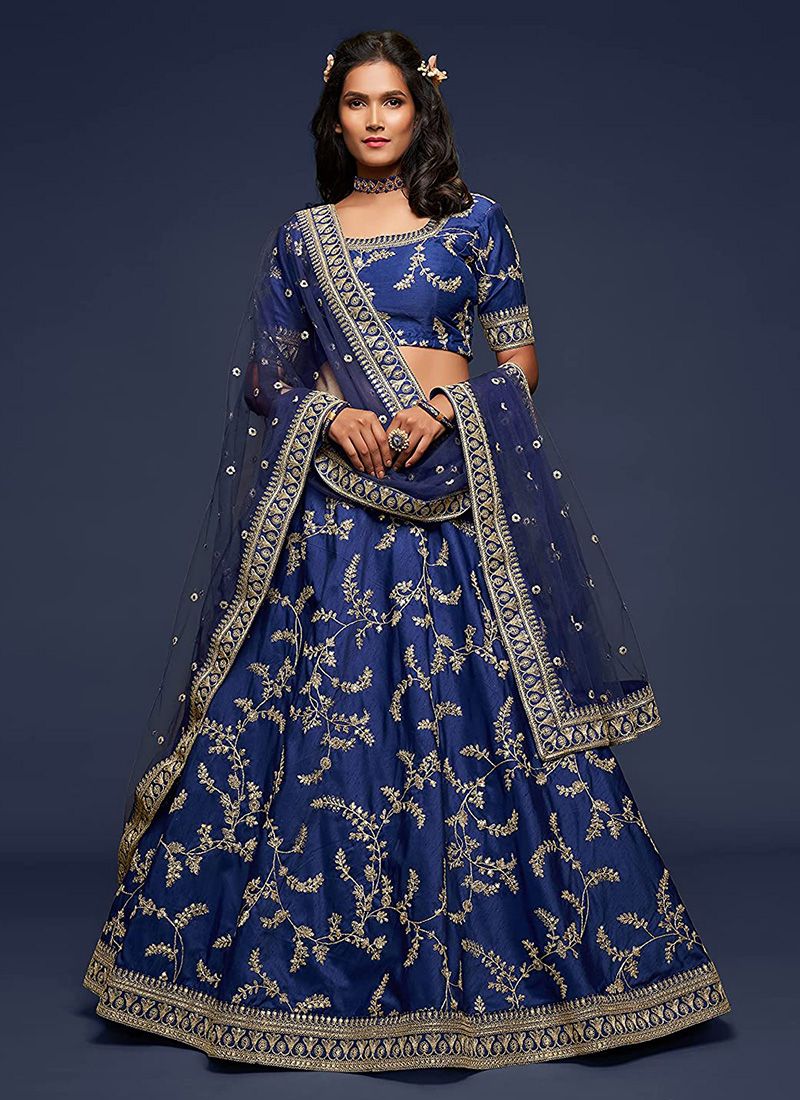 Attractive Look Art Silk Blue Designer Lehenga Choli For Wedding